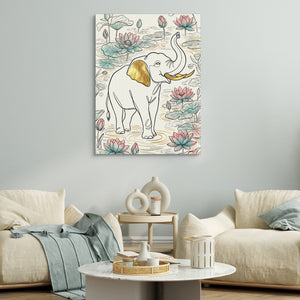Elephant Golden Lotus — elephant golden lotus sq white couches 1port flush print