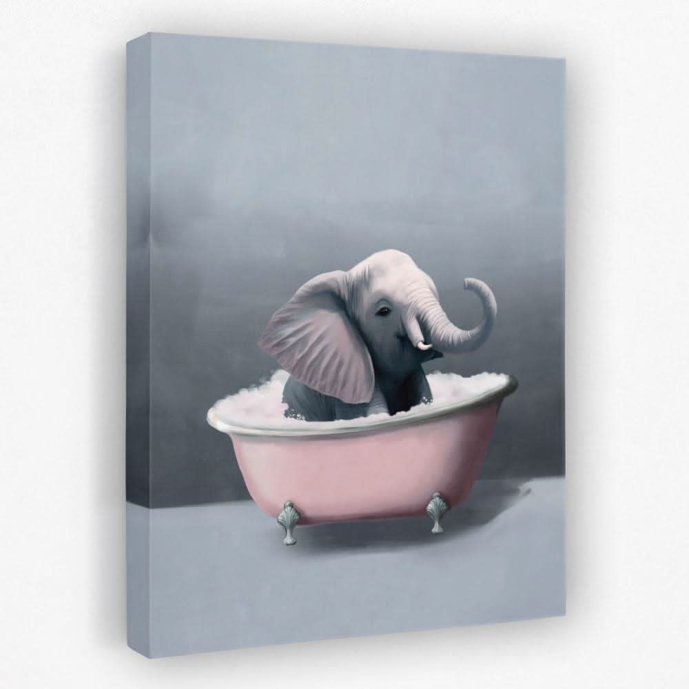 Elephant In The Bath - Elephant Canvas Wall Art