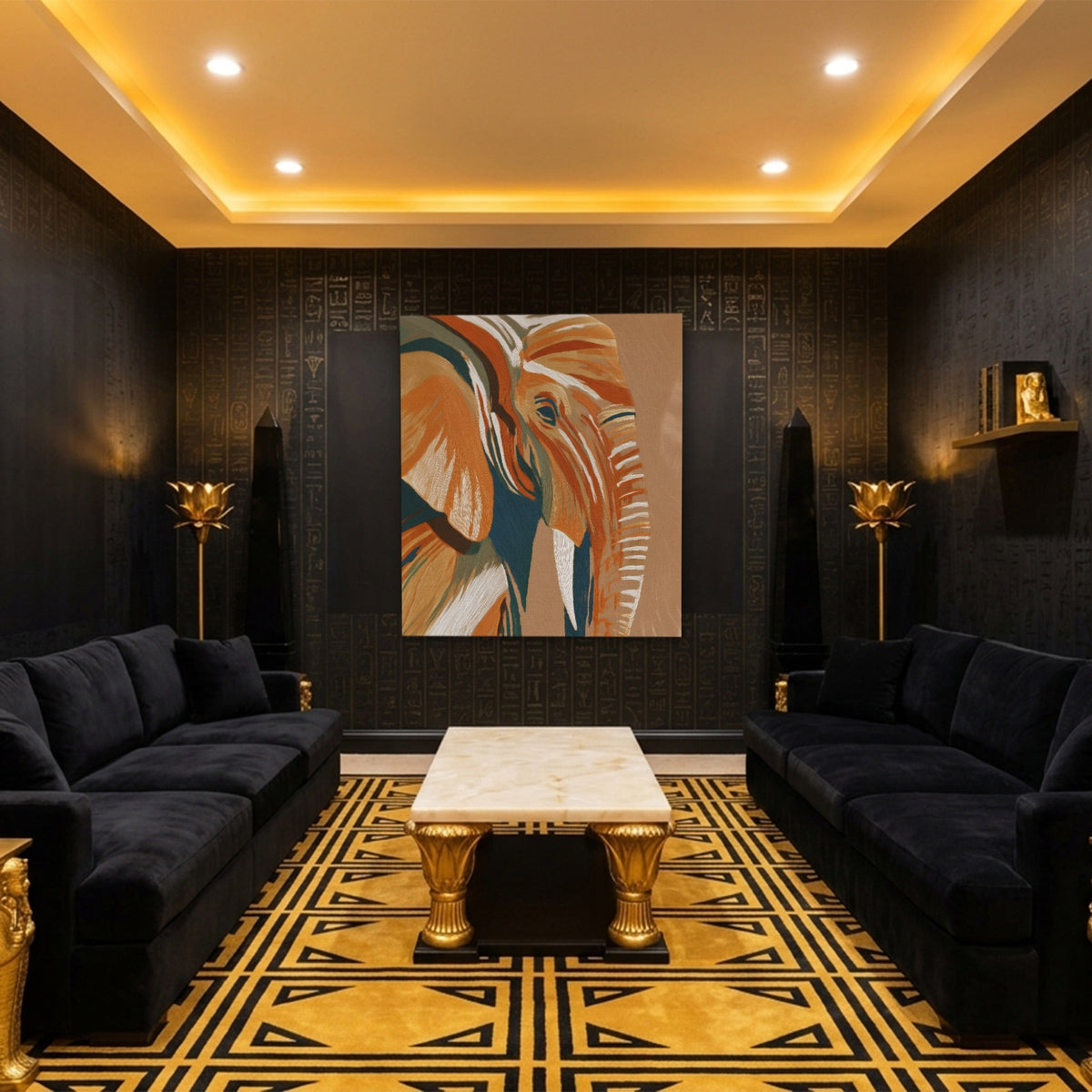 Elephant Navy Gold - Luxury Wall Art
