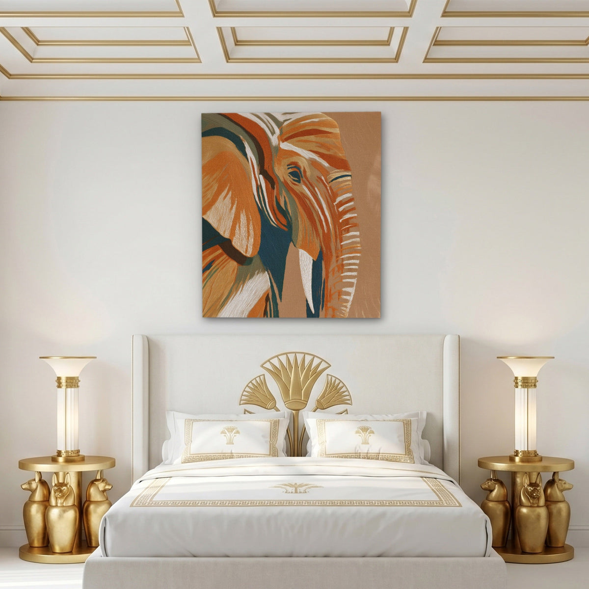 Elephant Navy Gold - Luxury Wall Art