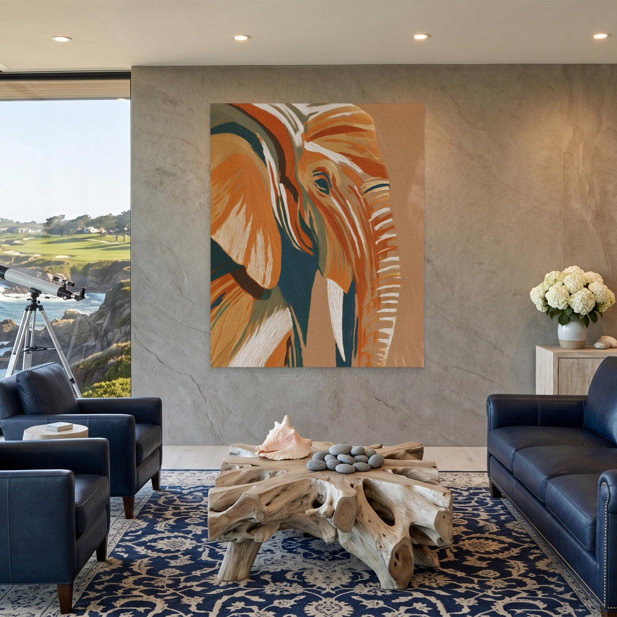 Elephant Navy Gold - Luxury Wall Art