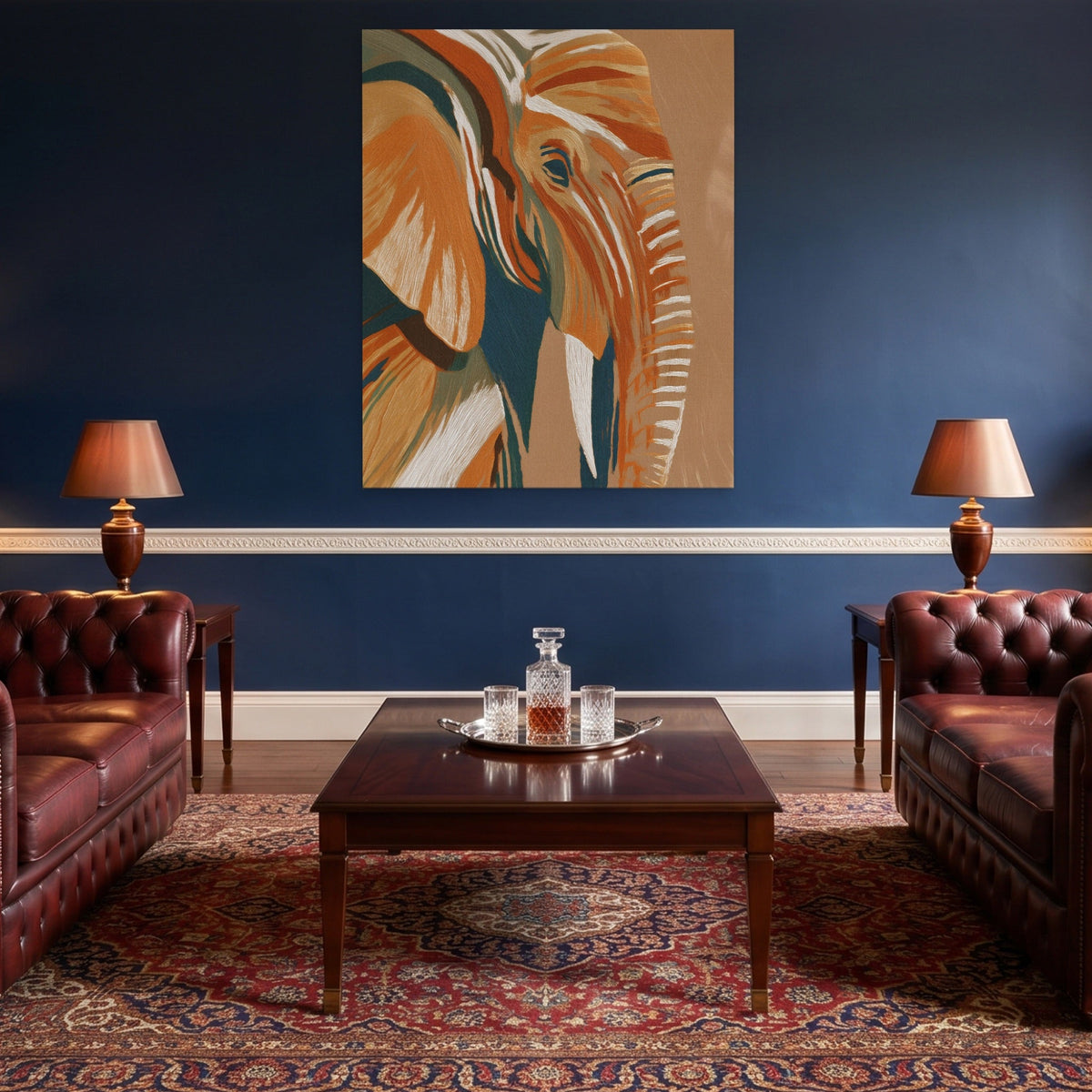 Elephant Navy Gold - Luxury Wall Art