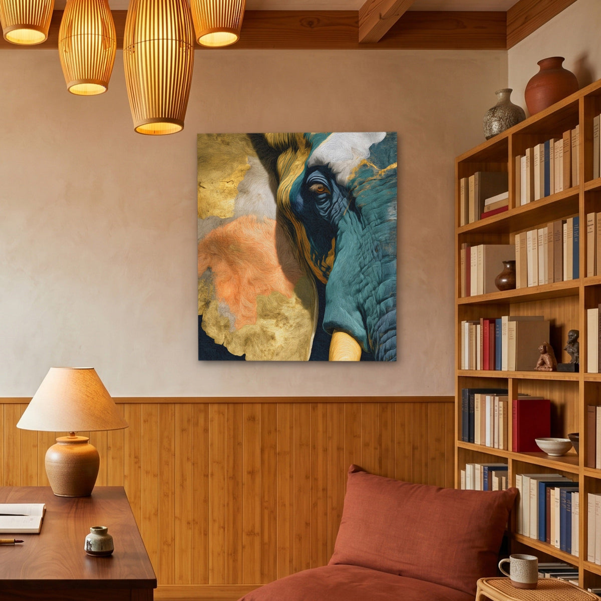 Elephant Ochre Embrace - Luxury Wall Art