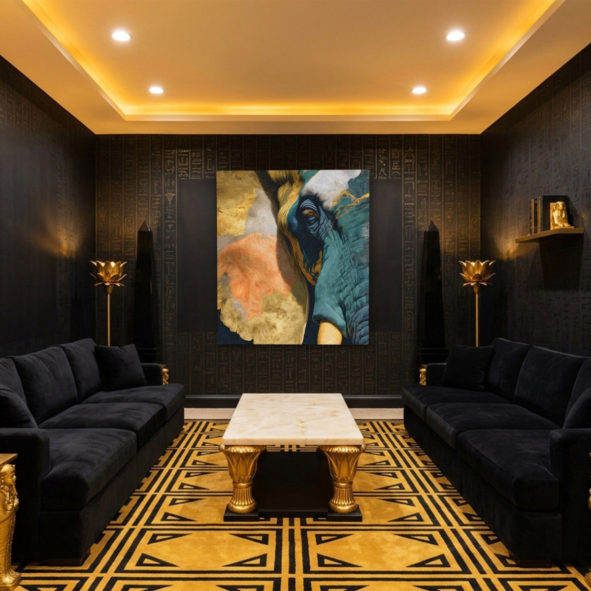 Elephant Ochre Embrace - Luxury Wall Art
