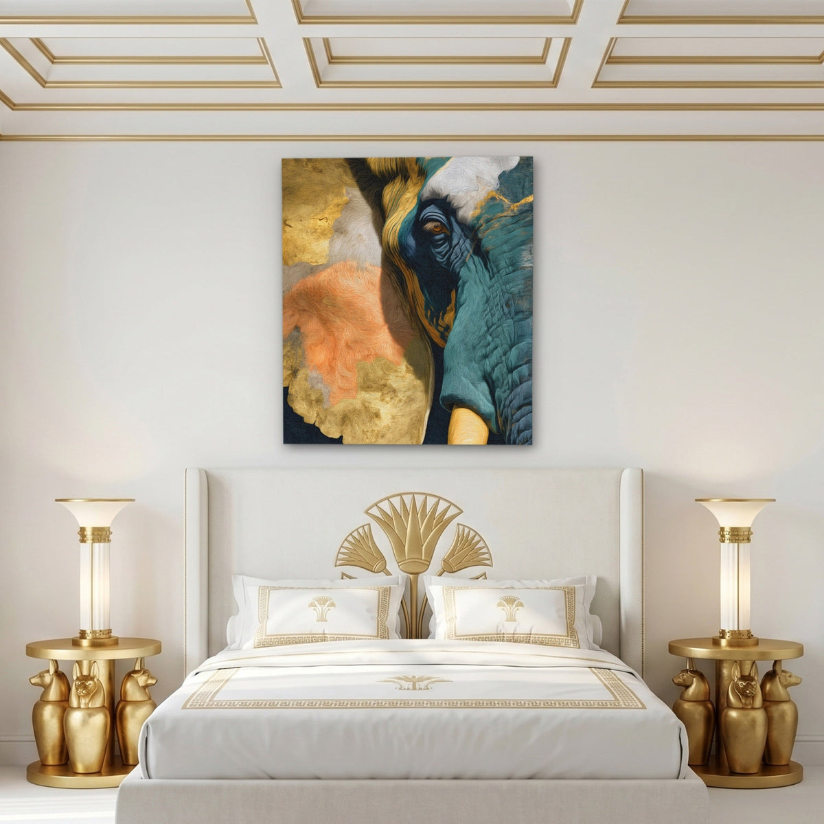 Elephant Ochre Embrace - Luxury Wall Art