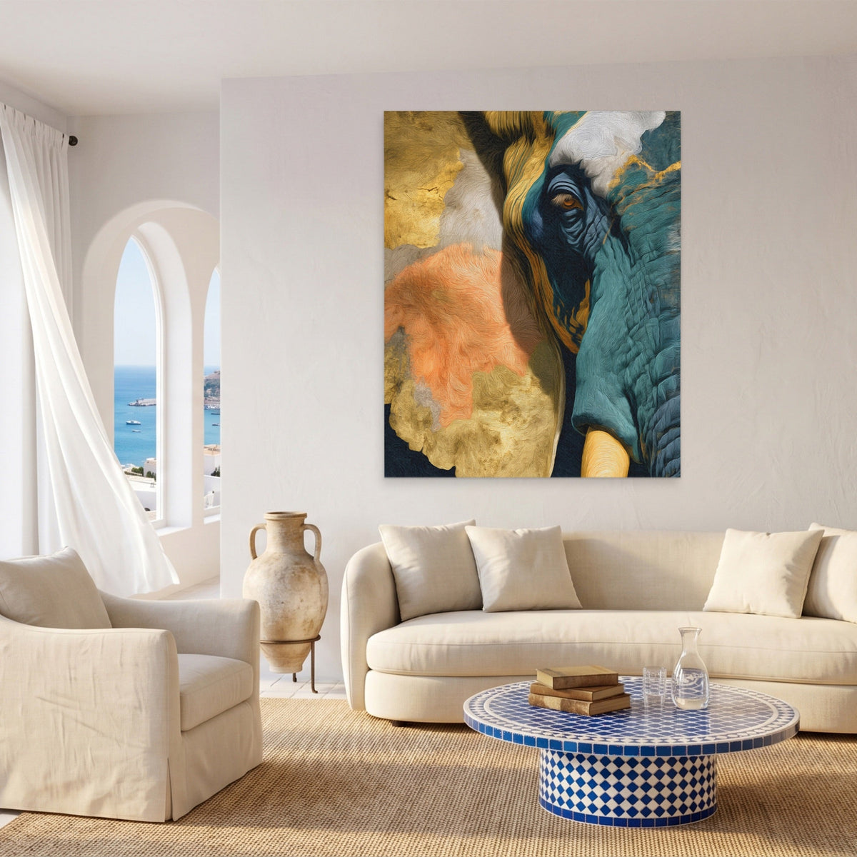 Elephant Ochre Embrace - Luxury Wall Art