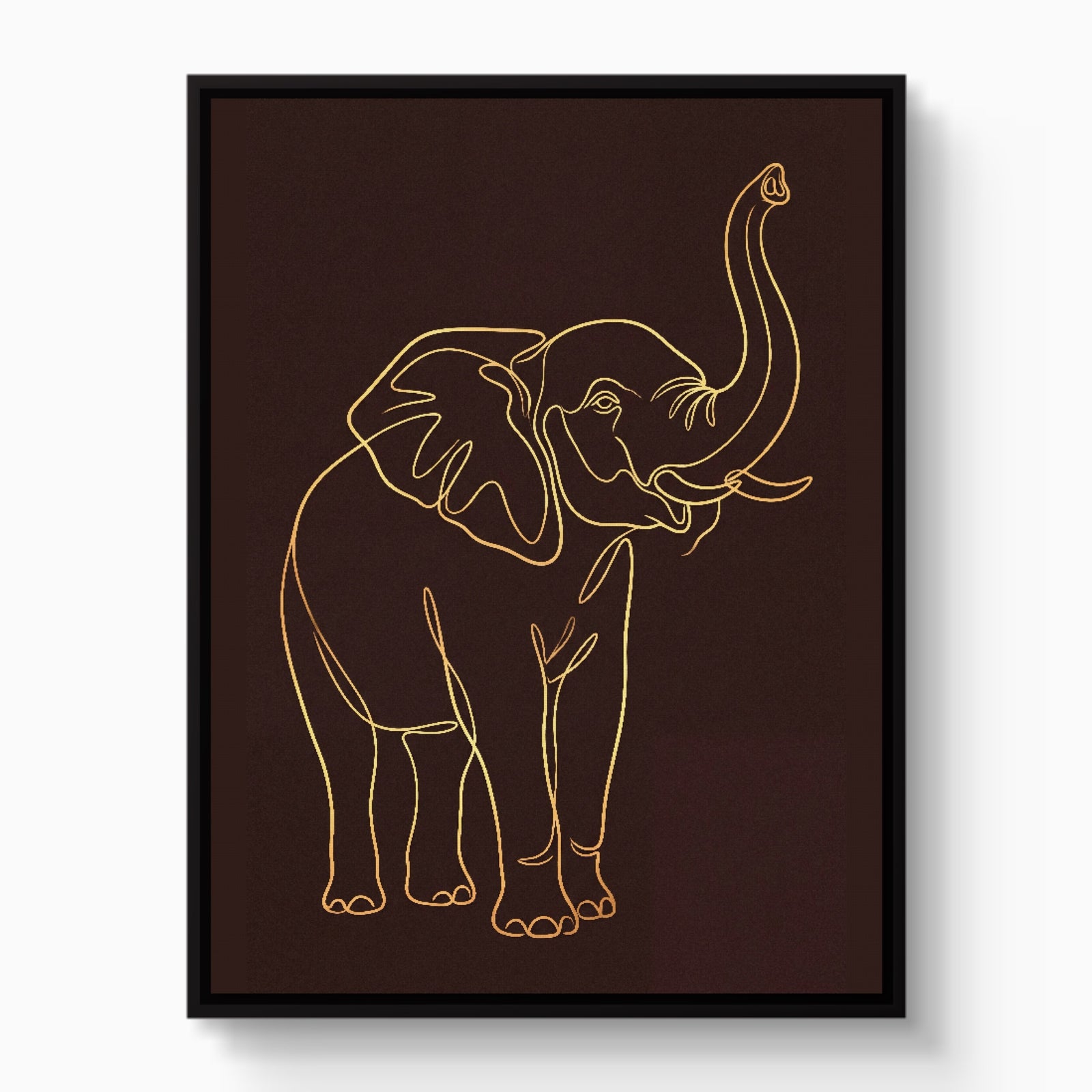 Elephant's Warm Upward Reach — elephant's warm upward reach white studio framed black