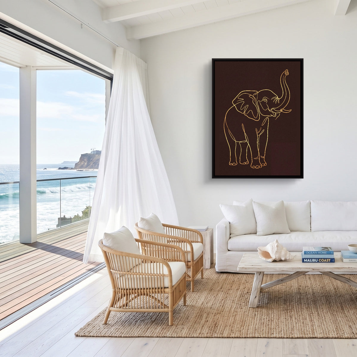 Elephant's Warm Upward Reach — elephant's warm upward reach sq malibu beach 1port framed black