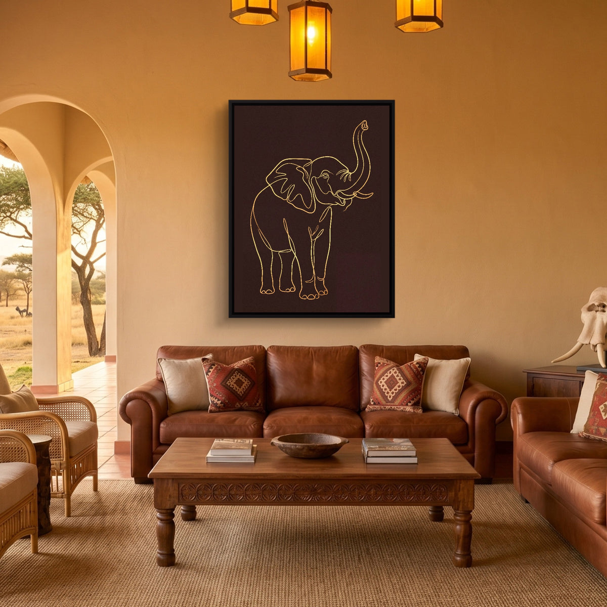 Elephant's Warm Upward Reach — elephant's warm upward reach sq safari house 1port framed black