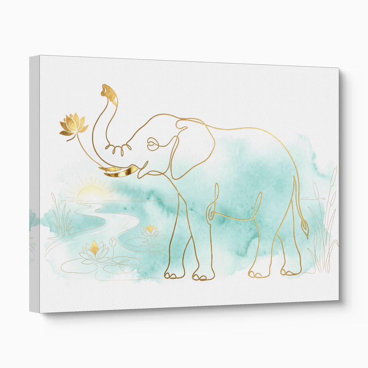Elephant Teal Sunrise — elephant teal sunrise angled flush print