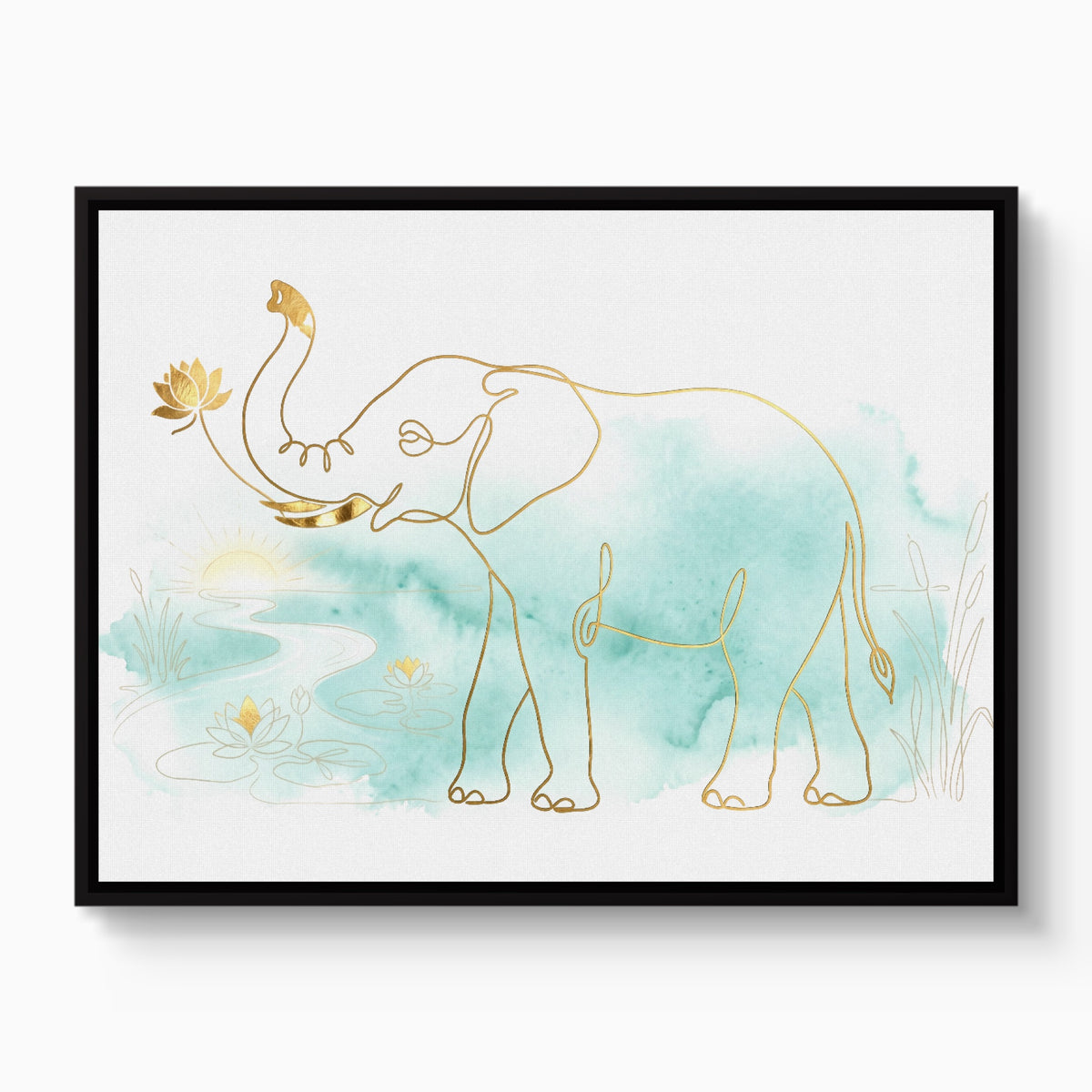 Elephant Teal Sunrise — elephant teal sunrise white studio framed black