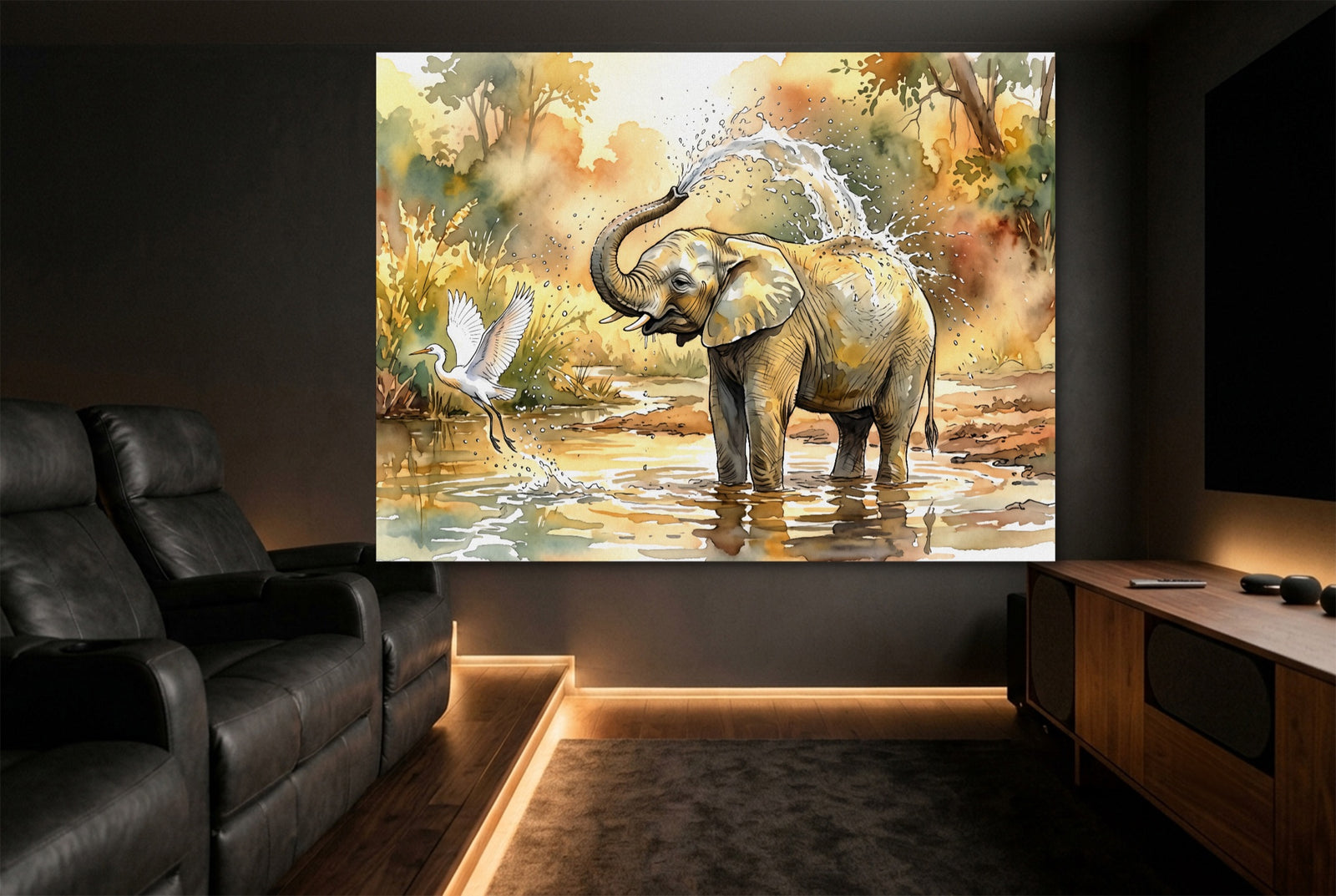 Elephant Water Splash — elephant water splash white studio framed black