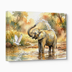 Elephant Water Splash — elephant water splash angled flush print