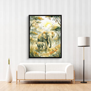 Elephants Golden Sunrise — elephants golden sunrise sq striped wall luxe 1port framed black