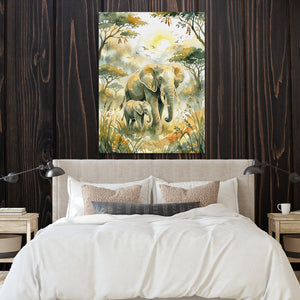 Elephants Golden Sunrise — elephants golden sunrise sq bedroom with wood walls 1port flush print