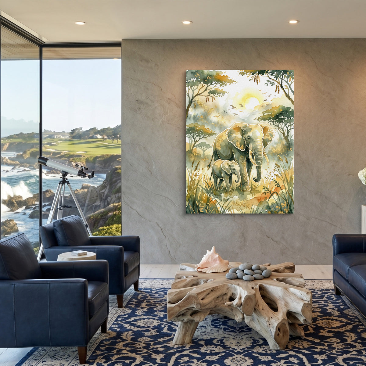 Elephants Golden Sunrise — elephants golden sunrise sq coastal views 1port flush print