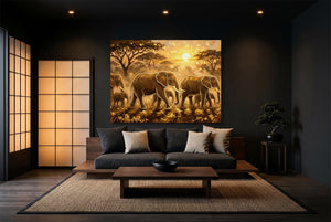 Elephants Golden Sunset — elephants golden sunset modern minimalist living room 2 1land flush print