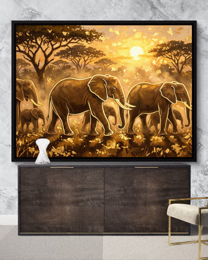 Elephants Golden Sunset — elephants golden sunset psd marble lux console 1land framed black