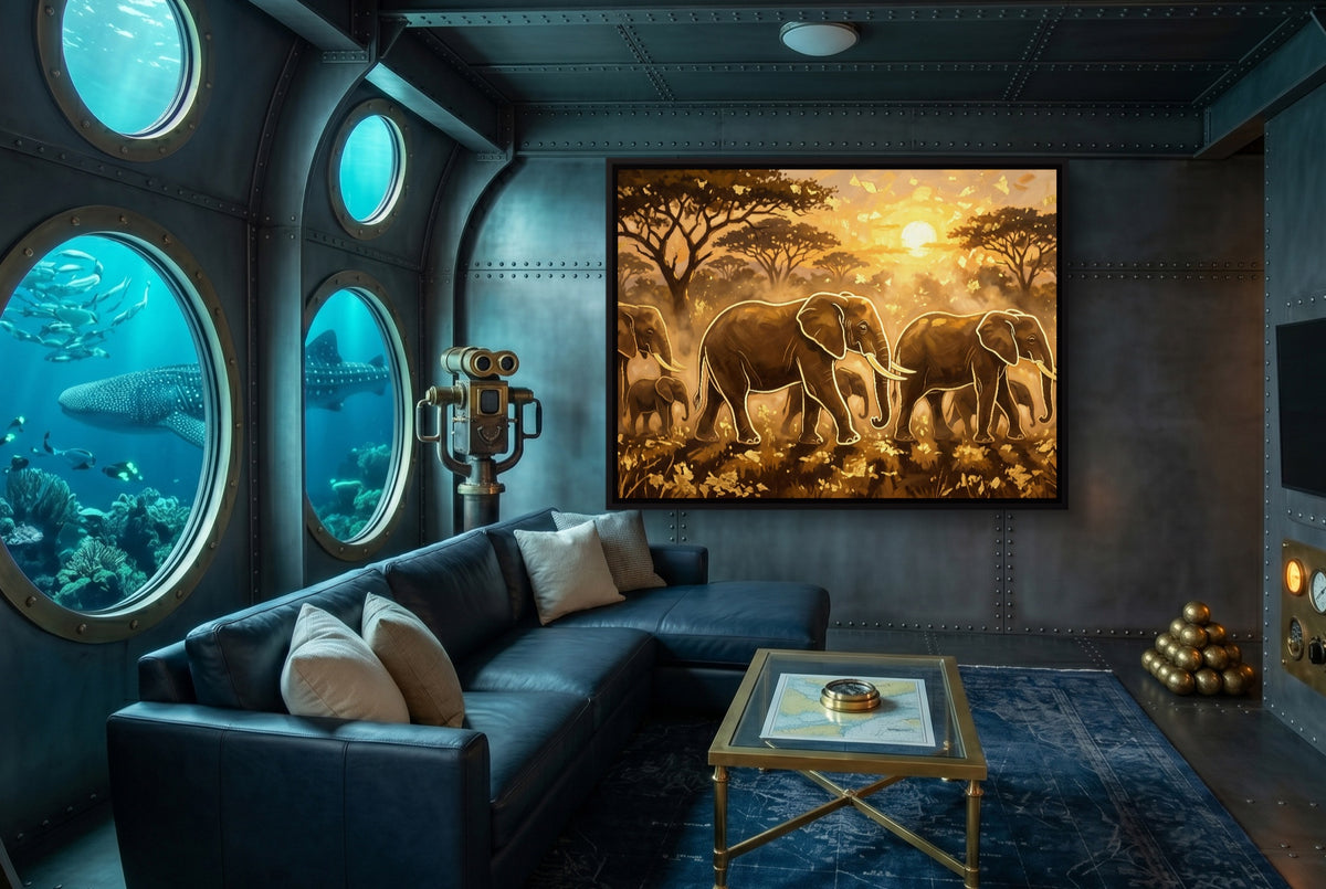 Elephants Golden Sunset — elephants golden sunset underwater themed living room 1land framed black