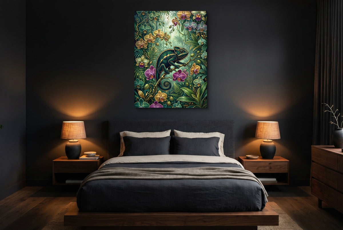 Emerald Chameleon Jungle — emerald chameleon jungle bedroom with dark walls 1port flush print
