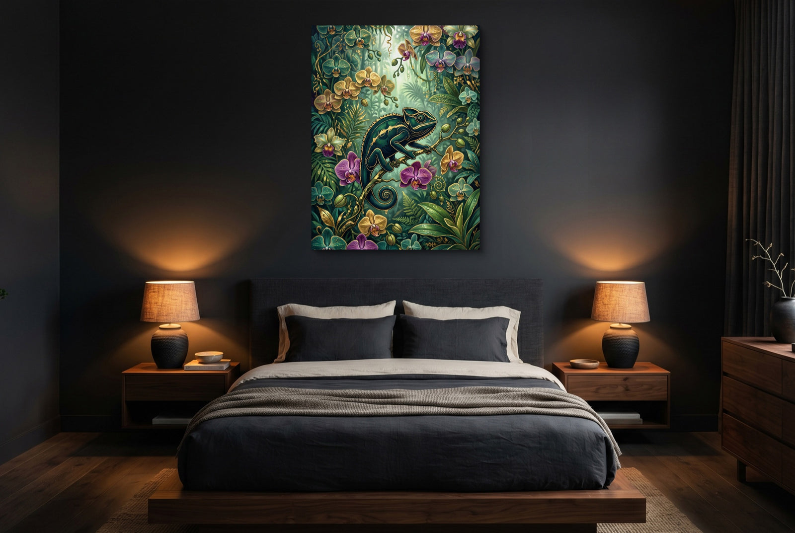 Emerald Chameleon Jungle — emerald chameleon jungle white studio framed black