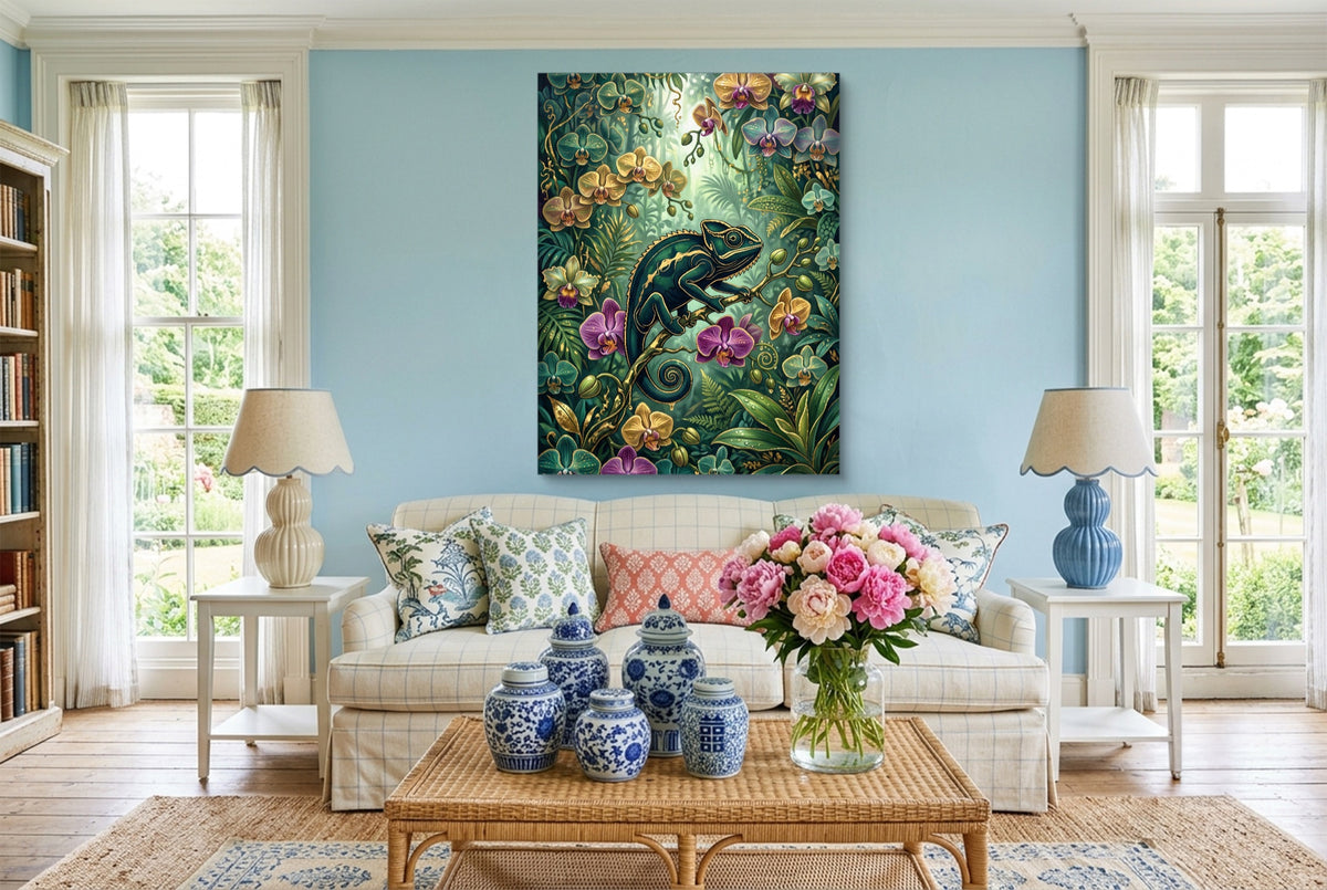 Emerald Chameleon Jungle — emerald chameleon jungle living room interior 3 1port flush print