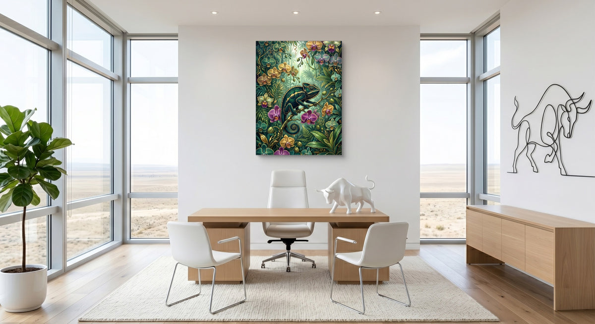 Emerald Chameleon Jungle — emerald chameleon jungle office space with furniture 1port flush print