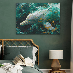 Emerald Gold Dolphin - Luxury Wall Art