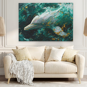 Emerald Gold Dolphin - Luxury Wall Art