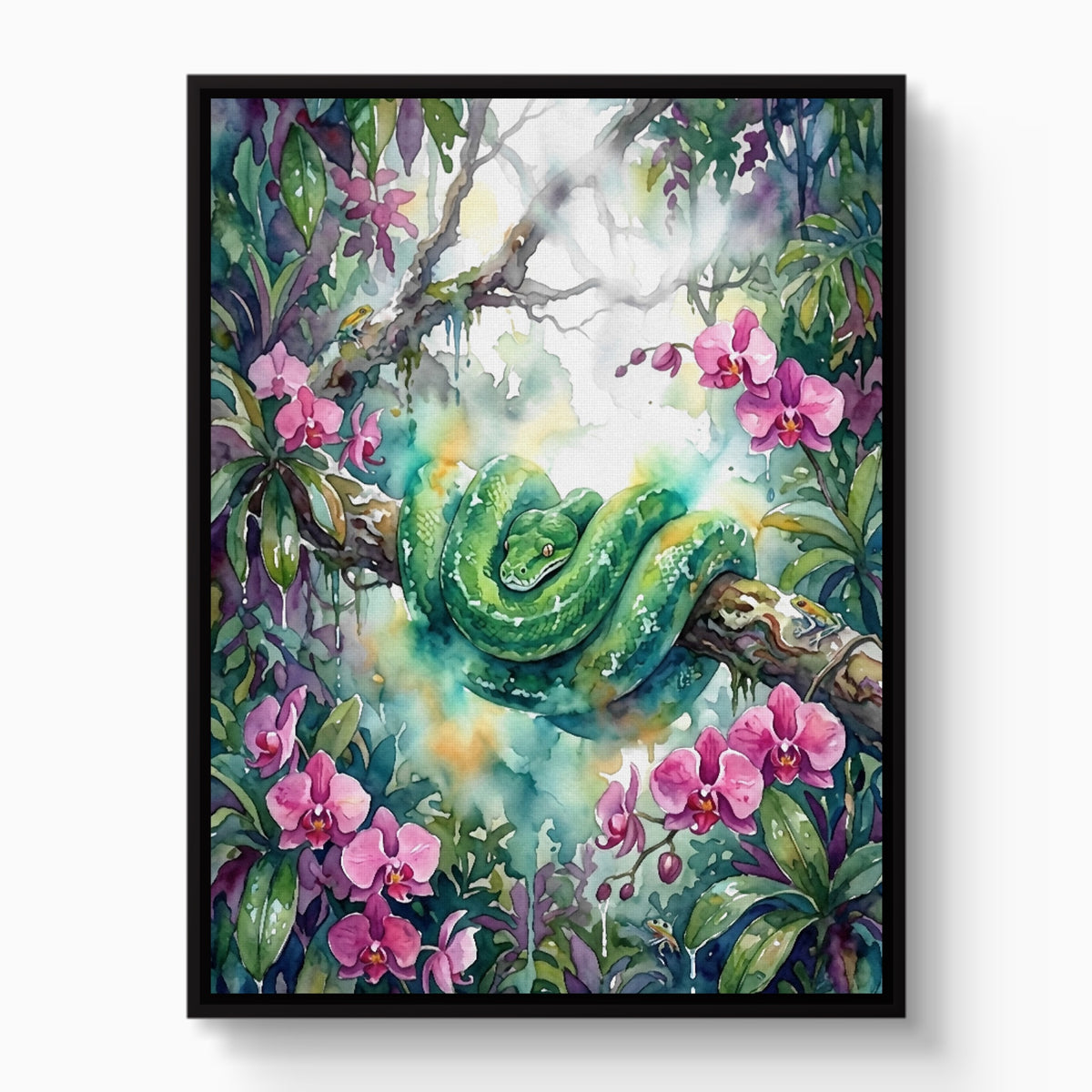 Emerald Snake Coiled — emerald snake coiled white studio framed black