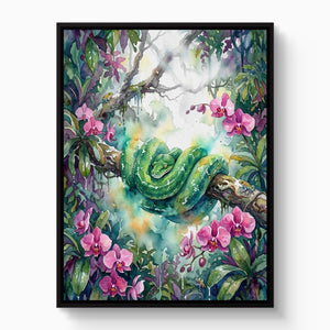 Emerald Snake Coiled — emerald snake coiled white studio framed black