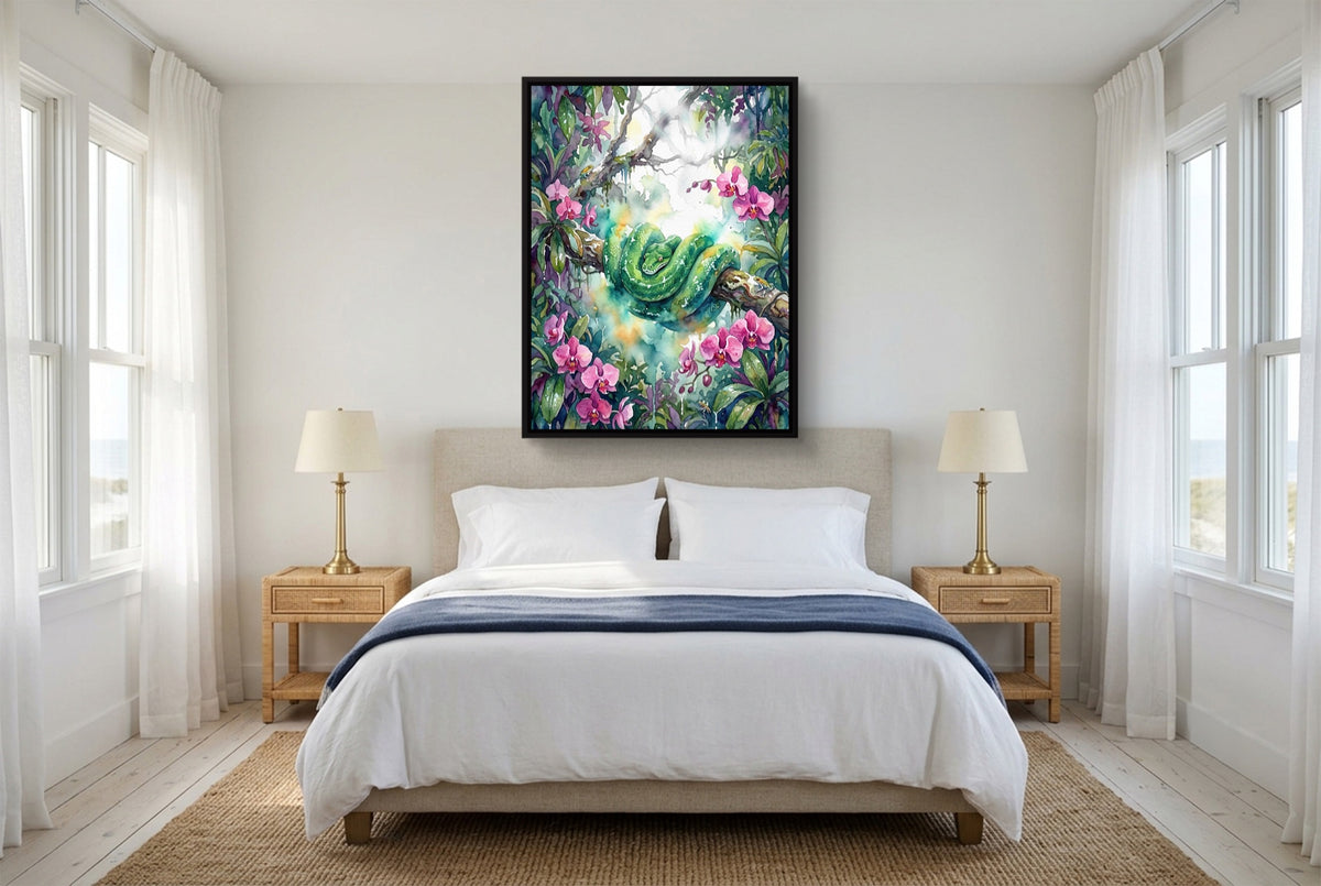 Emerald Snake Coiled — emerald snake coiled bedroom with windows 1port framed black