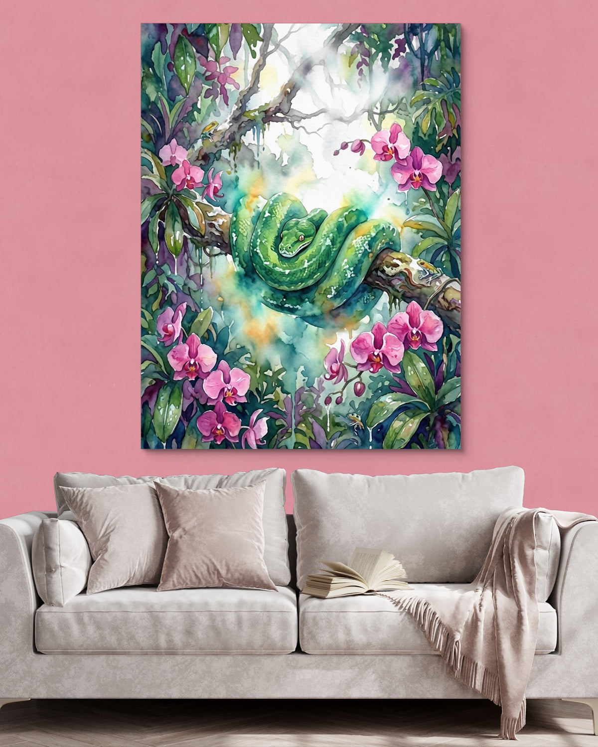 Emerald Snake Coiled — emerald snake coiled psd pink wall pink couch 1port flush print