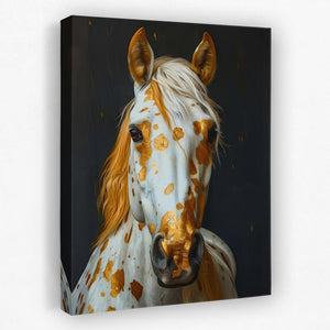 a painting of a white and brown horse