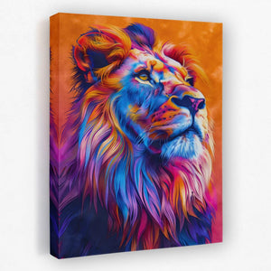 a painting of a lion on an orange background