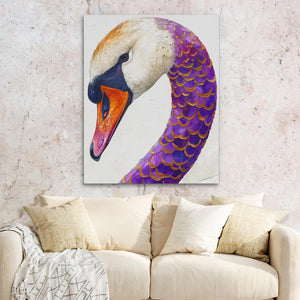 a painting of a pink and purple swan