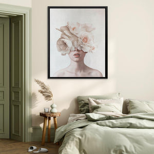 Pink Flower Lady: Delicate Floral Portrait Art - Luxury Wall Art 