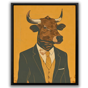 a painting of a bull wearing a suit and tie