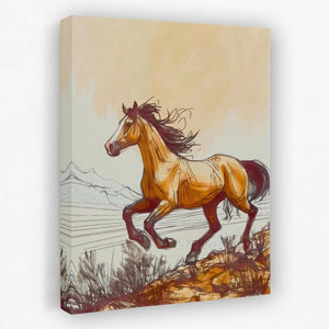 a painting of a horse running on a hill