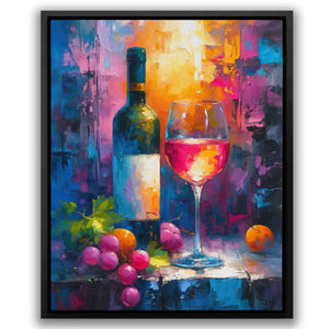 a painting of a bottle of wine and a glass of wine