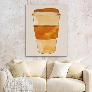 a painting of a coffee cup on a wall above a couch