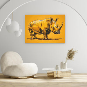 a painting of a rhino on a yellow background