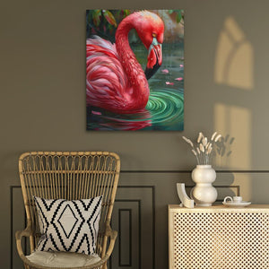 a painting of a pink flamingo in the water