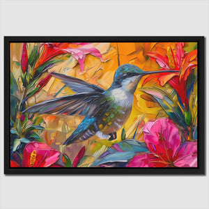 a painting of a hummingbird sitting on a flower