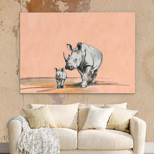 a painting of a rhino and her baby