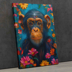 a painting of a monkey with flowers on it