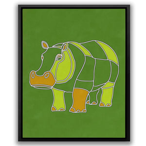 a drawing of a rhinoceros on a green background