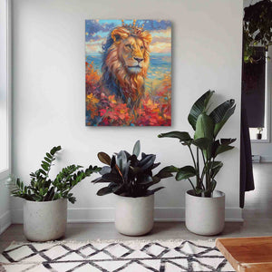 a painting of a lion in a room