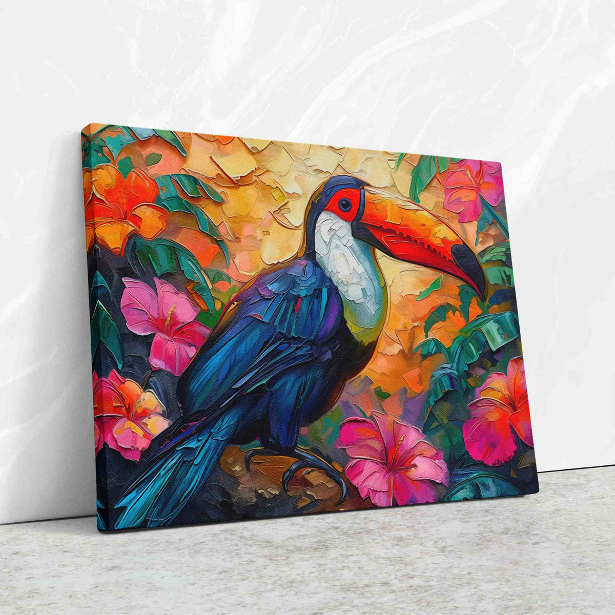 a painting of a toucan on a wall