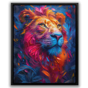 a painting of a lion with colorful colors
